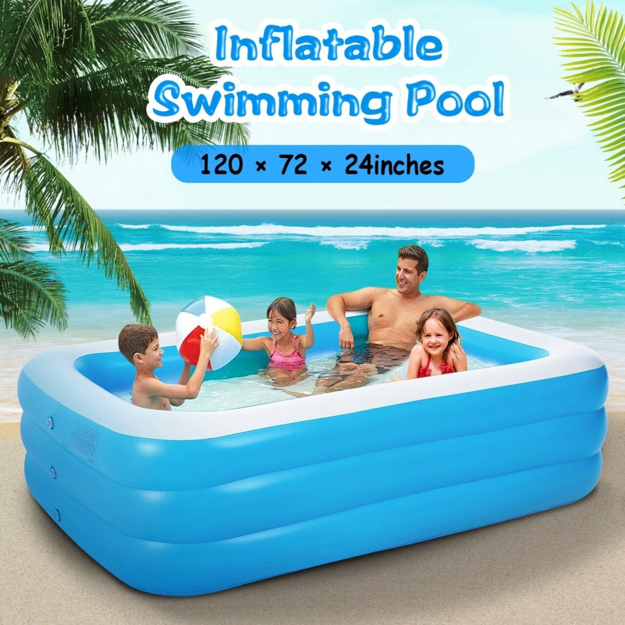 Inflatable Swimming Pool 120X72 Blue Pvc Family Play Center Yard Outdoor Toy